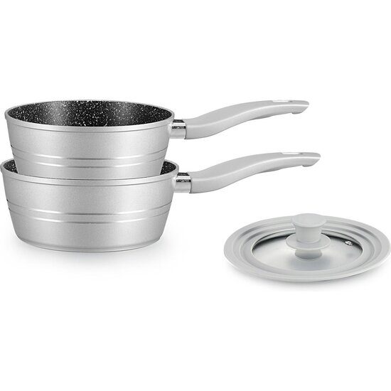 Royalty Line Royalty Line®  Steelpannen Inductie - Steelpan Met Silicone Deksel - Ø 18/20 cm - Antiaanbaklaag -  Silver