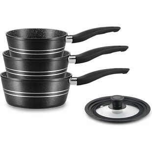 Royalty Line® FS3M Steelpannen Inductie - 4 Delig Steelpan Set Met Universeel Siliconen Deksel - Ø 16/18/20 cm - Antiaanbaklaag - Pannenset Voor Alle Warmtebronnen - Zwart