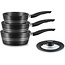 Royalty Line® FS3M Steelpannen Inductie - 4 Delig Steelpan Set Met Universeel Siliconen Deksel - Ø 16/18/20 cm - Antiaanbaklaag - Pannenset Voor Alle Warmtebronnen - Zwart