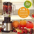 Royalty Line Royalty Line 4 in 1 Slowjuicer - Blender / Hakmolen / Koffiemolen - Sapcentrifuge voor Groenten & Fruit - Juicer met 1 Liter Sapbeker en 2 Liter Pulpreservoir -  3 Snelheden - 1000W  - Zilver