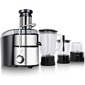 Royalty Line Royalty Line 4 in 1 Slowjuicer - Blender / Hakmolen / Koffiemolen - Sapcentrifuge voor Groenten & Fruit - Juicer met 1 Liter Sapbeker en 2 Liter Pulpreservoir -  3 Snelheden - 1000W  - Zilver