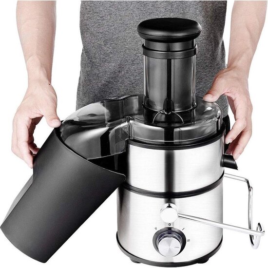Royalty Line Royalty Line 4 in 1 Slowjuicer - Blender / Hakmolen / Koffiemolen - Sapcentrifuge voor Groenten & Fruit - Juicer met 1 Liter Sapbeker en 2 Liter Pulpreservoir -  3 Snelheden - 1000W  - Zilver