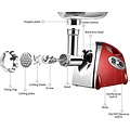 Royalty Line Royalty Line MG4 Elektrische Vleesmolen - Gehaktmolen Met 3 Snijplaten - Voor Alle Soorten Vlees - Worstenmaker - Gehakt - 500W - Rood