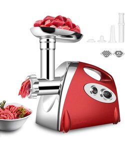 Royalty Line MG4 Elektrische Vleesmolen - Gehaktmolen Met 3 Snijplaten - Voor Alle Soorten Vlees - Worstenmaker - Gehakt - 500W - Rood