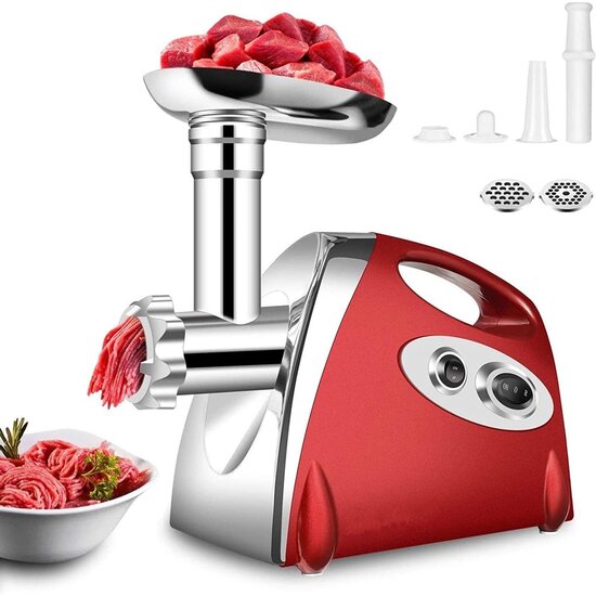 Royalty Line Royalty Line MG4 Elektrische Vleesmolen - Gehaktmolen Met 3 Snijplaten - Voor Alle Soorten Vlees - Worstenmaker - Gehakt - 500W - Rood