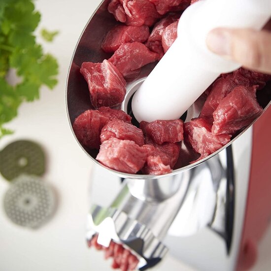 Royalty Line Royalty Line MG4 Elektrische Vleesmolen - Gehaktmolen Met 3 Snijplaten - Voor Alle Soorten Vlees - Worstenmaker - Gehakt - 500W - Rood