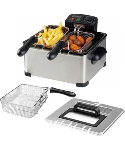 Royalty Line®  Frituurpan - 4.5 Liter met 3 Manden - 2000W - Met Koude Handgrepen en Traploos Instelbare Temperatuurregelaar & Deksel Met Glas