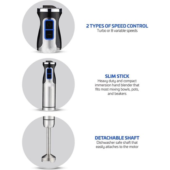 Royalty Line Royalty Line  Staafmixer - 800W - 9 Snelheden - RVS  - Zwart