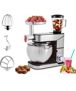 Royalty Line®  Keukenmachine - 2500W - Met Blender, Vleesmolen, Garde, Deeghaak, Menghaak - 10 Liter - RVS