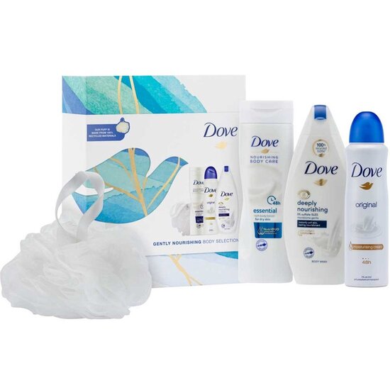 Dove Dove Geschenkset Gently Nourishing - Douchegel Bodylotion Deospray & Puff