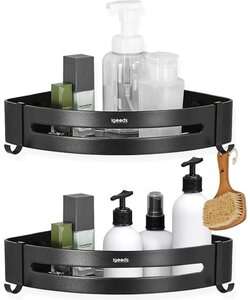 Igoods Doucherek - Doucherek zonder Boren - 2-laags Doucherek - Badkamerrek - Met 4 Haken - RVS - Zwart