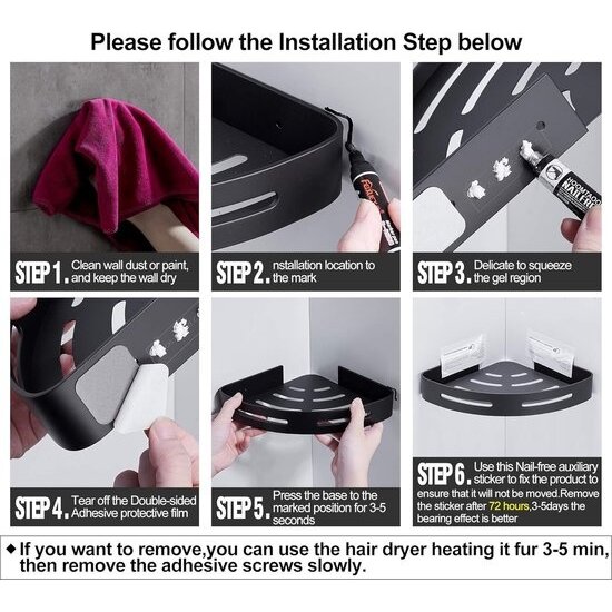 Igoods Igoods Doucherek - Doucherek zonder Boren - 2-laags Doucherek - Badkamerrek - Met 4 Haken - RVS - Zwart