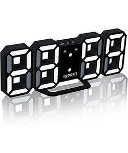 Igoods Digitale Tafelklok - Led Wekker Klok - Digitale 3D Wekker - Moderne Bureauklok - Met Temperatuurmeter - Zwart/Wit
