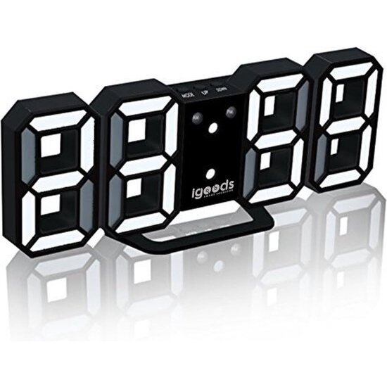 Igoods Igoods Digitale Tafelklok - Led Wekker Klok - Digitale 3D Wekker - Moderne Bureauklok - Met Temperatuurmeter - Zwart/Wit