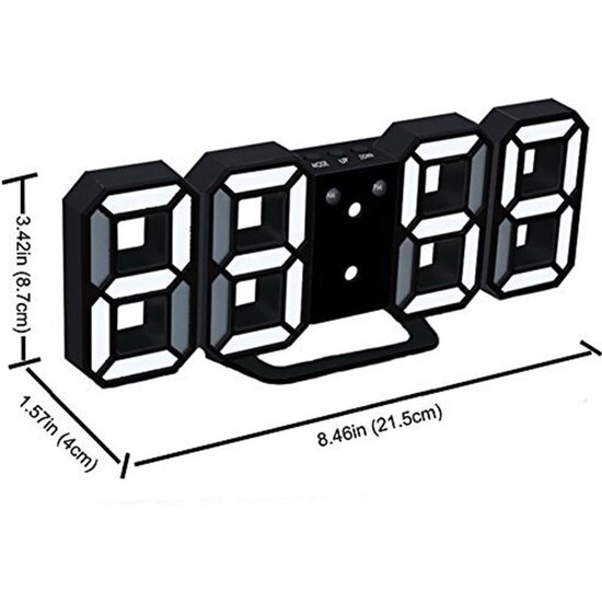 Igoods Igoods Digitale Tafelklok - Led Wekker Klok - Digitale 3D Wekker - Moderne Bureauklok - Met Temperatuurmeter - Zwart/Wit