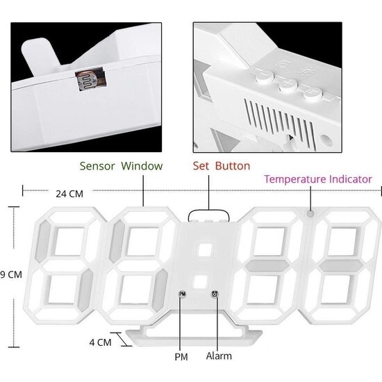 Igoods Igoods Digitale Tafelklok - Led Wekker Klok - Digitale 3D Wekker - Moderne Bureauklok - Met Temperatuurmeter - Zwart/Wit