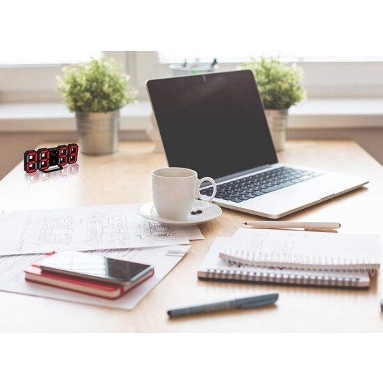 Igoods Igoods Digitale Tafelklok - Led Wekker Klok - Digitale 3D Wekker - Moderne Bureauklok - Met Temperatuurmeter - Zwart/Rood