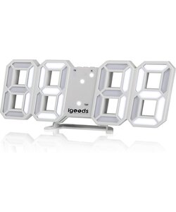 Igoods Digitale Tafelklok - Led Wekker Klok - Digitale 3D Wekker - Moderne Bureauklok - Met Temperatuurmeter - Wit