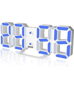 Igoods Digitale Tafelklok - Led Wekker Klok - Digitale 3D Wekker - Moderne Bureauklok - Met Temperatuurmeter - Wit/Blauw