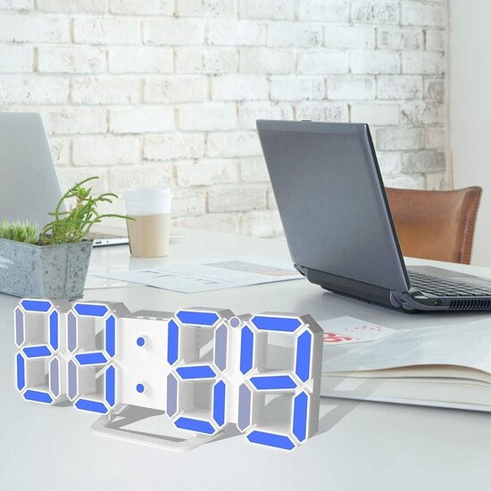 Igoods Igoods Digitale Tafelklok - Led Wekker Klok - Digitale 3D Wekker - Moderne Bureauklok - Met Temperatuurmeter - Wit/Blauw