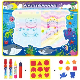 Igoods speelmat 110 x 80 cm - Tekenmat Met 4 Magic Pennen & Stempelset - Aqua Magic Doodle Mat voor Kinderen - Speelgoed Cadeau voor 3 tm 8 Jaar