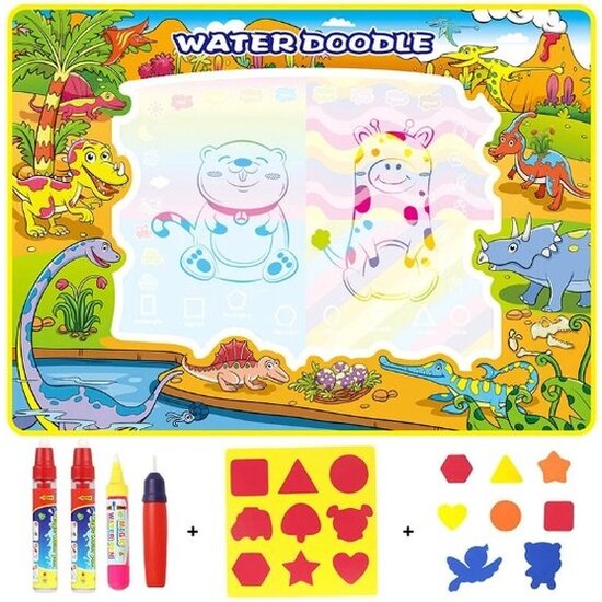 Igoods Igoods speelmat 110 x 80 cm - Tekenmat Met 4 Magic Pennen & Stempelset - Aqua Magic Doodle Mat voor Kinderen - Speelgoed Cadeau voor 3 tm 8 Jaar