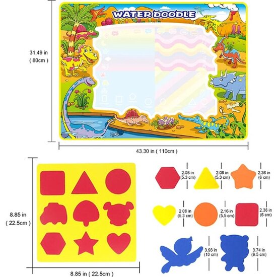 Igoods Igoods speelmat 110 x 80 cm - Tekenmat Met 4 Magic Pennen & Stempelset - Aqua Magic Doodle Mat voor Kinderen - Speelgoed Cadeau voor 3 tm 8 Jaar