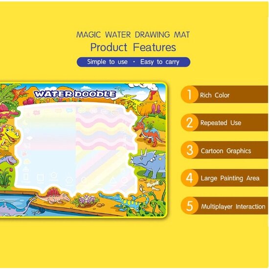 Igoods Igoods speelmat 110 x 80 cm - Tekenmat Met 4 Magic Pennen & Stempelset - Aqua Magic Doodle Mat voor Kinderen - Speelgoed Cadeau voor 3 tm 8 Jaar