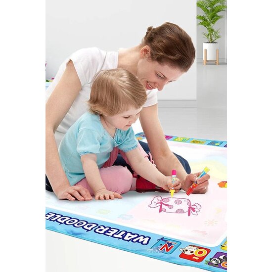 Igoods Igoods speelmat 110 x 80 cm - Tekenmat Met 4 Magic Pennen & Stempelset - Aqua Magic Doodle Mat voor Kinderen - Speelgoed Cadeau voor 3 tm 8 Jaar