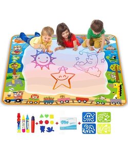 Igoods speelmat 100 x 100 cm - Tekenmat Met 4 Magic Pennen & Stempelset - Aqua Magic Doodle Mat voor Kinderen - Speelgoed Cadeau voor 3 tm 8 Jaar