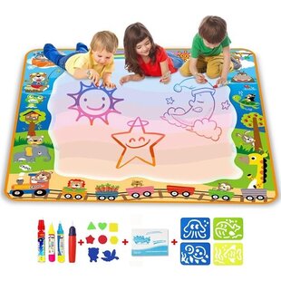 Igoods speelmat 100 x 100 cm - Tekenmat Met 4 Magic Pennen & Stempelset - Aqua Magic Doodle Mat voor Kinderen - Speelgoed Cadeau voor 3 tm 8 Jaar