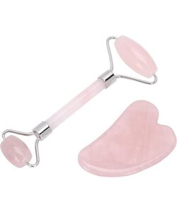 Igoods Massage Set - Rose Quartz Roller en Steen - Gezichtsmassage - Facial Roller - Schraper - Roze