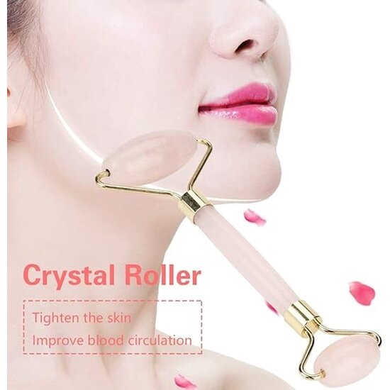 Igoods Igoods Massage Set - Rose Quartz Roller en Steen - Gezichtsmassage - Facial Roller - Schraper - Roze
