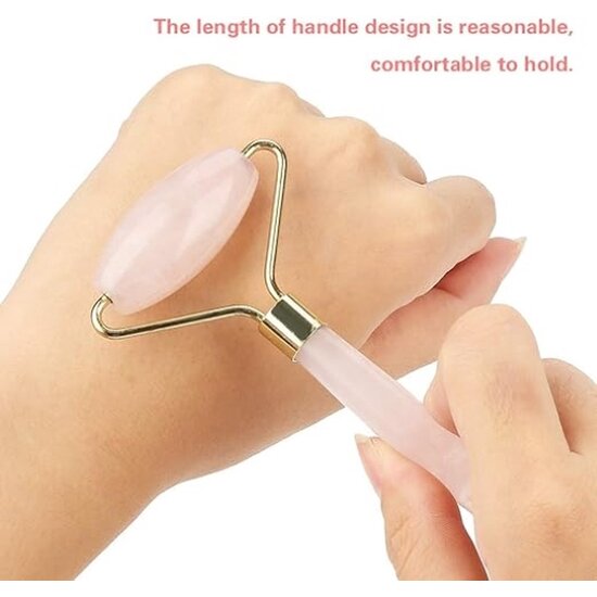 Igoods Igoods Massage Set - Rose Quartz Roller en Steen - Gezichtsmassage - Facial Roller - Schraper - Roze