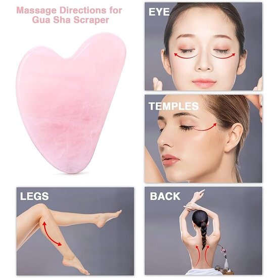 Igoods Igoods Massage Set - Rose Quartz Roller en Steen - Gezichtsmassage - Facial Roller - Schraper - Roze