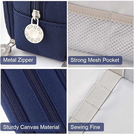 Igoods Igoods Etui - Pennenzak- 3 Compartimenten - Schoolspullen - Voor Jongens en Meisjes - Donkerblauw