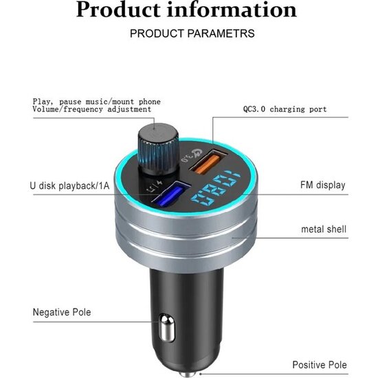 Igoods Igoods FM Transmitter - Bluetooth Transmitter Auto - Bluetooth Receiver - MP3 Speler - Handsfree Bellen - USB 3.0 - Bluetooth 5.0