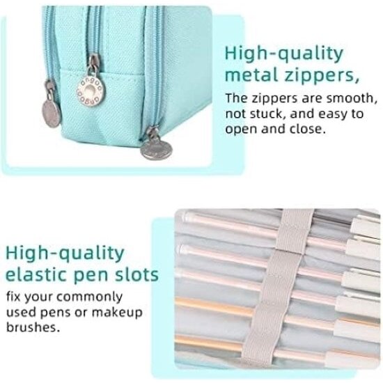 Igoods Igoods Etui - Pennenzak- 3 Compartimenten - Schoolspullen - Voor Jongens en Meisjes - Lichtblauw