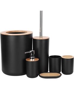 Igoods Badkamerset- Badkamer - Accessoires - Set van 4 - Zeepdispenser - Zeephouder - Tandenborstelhouder - Prullenbak - Drinkbeker - Toilethouder met Borstel - Zwart