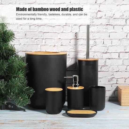 Igoods Igoods Badkamerset- Badkamer - Accessoires - Set van 4 - Zeepdispenser - Zeephouder - Tandenborstelhouder - Prullenbak - Drinkbeker - Toilethouder met Borstel - Zwart