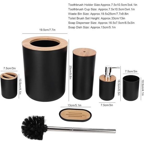 Igoods Igoods Badkamerset- Badkamer - Accessoires - Set van 4 - Zeepdispenser - Zeephouder - Tandenborstelhouder - Prullenbak - Drinkbeker - Toilethouder met Borstel - Zwart