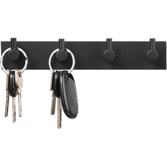 Igoods Igoods Kapstok - Deurkapstok - Wandhaak - Handdoekrek - Plakbaar - RVS - 30cm - 4-Haaks - Zwart