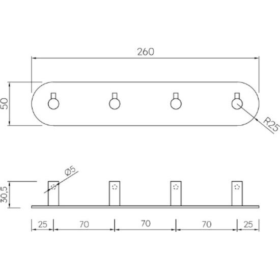 Igoods Igoods Kapstok - Deurkapstok - Wandhaak - Handdoekrek - Plakbaar - RVS - 30cm - 4-Haaks - Zwart