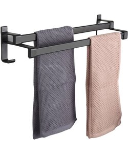 Igoods handdoekrek dubbele stang zonder boren - handdoekrek badkamer - handdoekhouder - handdoekstang - 60CM