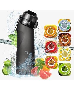 Igoods Drinkfles - Geurfles - Sportfles - Waterfles Met Smaak - Smaak Op Basis Van Geur - 650ML - BPA Vrij - Inclusief 7 Smaken - Zwart