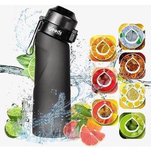 Igoods Drinkfles - Geurfles - Sportfles - Waterfles Met Smaak - Smaak Op Basis Van Geur - 650ML - BPA Vrij - Inclusief 7 Smaken - Zwart