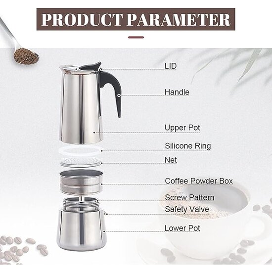 Igoods Igoods Koffiepot Italiaanse Espresso Maker INDUCTIE - 200ml - 4 kopjes - Moka Express Percolator 4 kops Roestvrijstaal - Palermo