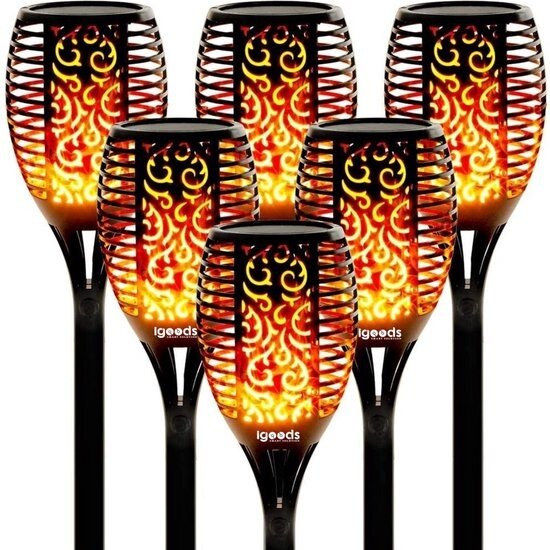 Igoods Igoods Solar Tuinverlichting - Zonne Energie Buitenverlichting - Tuinfakkel - 6 Stuks