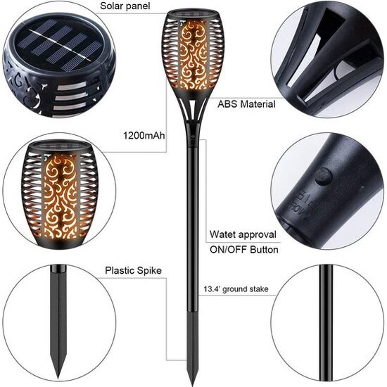 Igoods Igoods Solar Tuinverlichting - Zonne Energie Buitenverlichting - Tuinfakkel - 6 Stuks