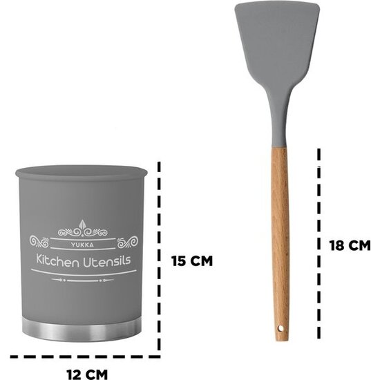 Igoods  Igoods Keukengerei Set - 13-delige Kookgerei Set - Met Houder - Siliconen - Grijs
